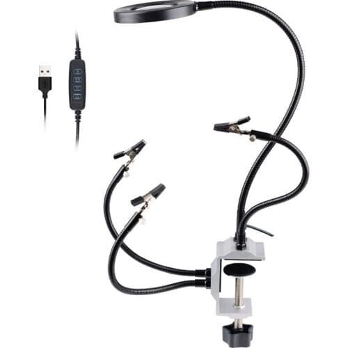 Four-Claw LED Magnifying Glass Aluminum Alloy Soldering Station Universal Clamp for Welding PCB Circuit Board