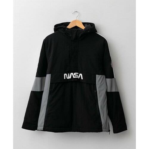 Comfortable Fit Hooded Space Printed 100% Polyamid Thin Kangaroo Pocket Hip Length Mens Coat Trend Street Casual Campus Fashion