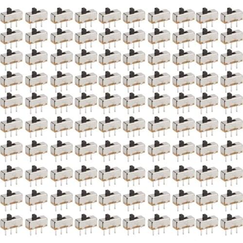 100Pcs High Knob 3 Pin 2 Position 1P2T SPDT Vertical Slide Switch with PCB Panel for Arduino, 0.5 Amp, 50V DC, 2 mm