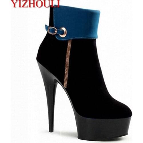 High heel 15cm thin heel with waterproof platform, ankle boots, suede material club, dance shoes