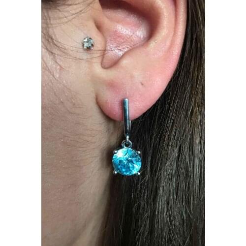 Blue Zircon Silver Women Earrings
