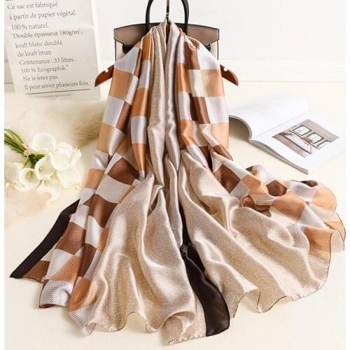 2021 Fashion Shawls and Wraps Women Sunscreen Silk Satin Scarfs Female new 180X90CM Long Stole Poncho Scarves For Ladies Spring