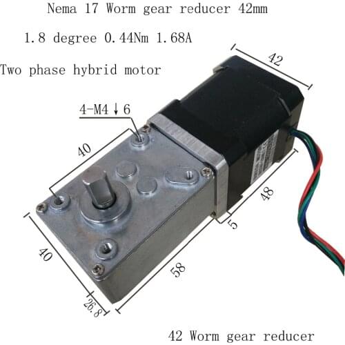 Nema17 0.44Nm 1.68A 42mm Turbine Worm Gear Reducer Stepper Stepping Motor With Reduction Ratio 17 32 49 A58SW-42BY