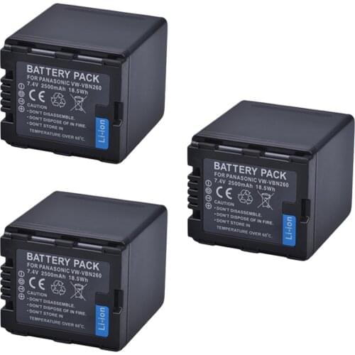 3Pc 2500mAh Battery VW-VBN26 VBN260 Battery for Panasonic VW-VBN26 HC-X800, HC-X900, Panasonic VW-VBN390 VBN130 HC-X910 HC-X920