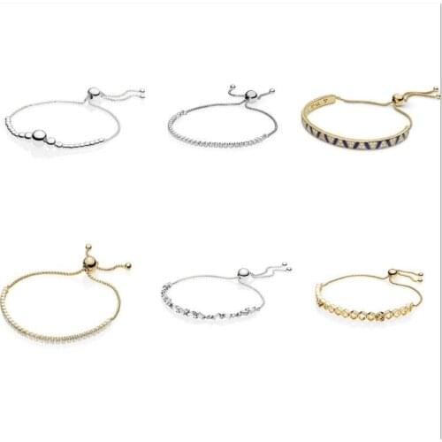 925 Sterling Silver Pandora Bracelet String Of Beads Sliding Adjust Bracelet Bangle Fit Women Bead Charm Diy Fashion Jewelry