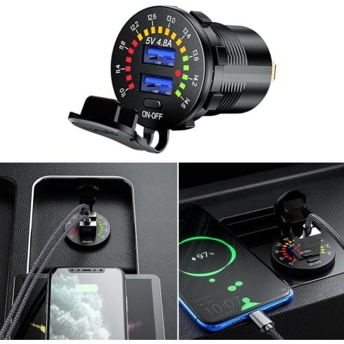 4.8A Dual USB Fast Charger with Switch Socket Power Outlet Adapter Waterproof Dual USB Ports for Marine RV Boat Motorcycle Truck