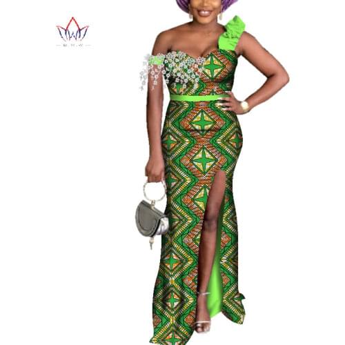 Print Tassel Long Evening Dresses Bazin Riche African Dresses for Women Dashiki African Clothes One Shoulder Dresses WY3791