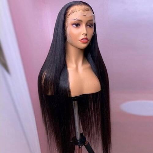 Long Straight 13X4 Lace Front Human Hair Wig With Baby Hair Pre Plucked Natural Hairline For Black Women Brazilian Bleached Knot