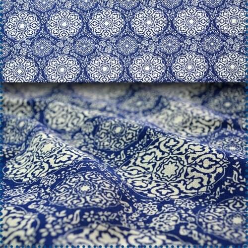 CF109 1 Meter Chinese Blue and White Porcelain Fabric 100% Cotton Fabric Chinese Style Blue Print Table Cloth Curtain Cloth