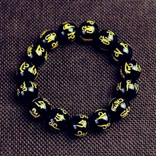 Fengshui Six Word Proverbs Obsidian Beads Bracelet Charms Women Lucky Wealth for Couple Gift Hot Fashion Trendy Jewelry Bracelet