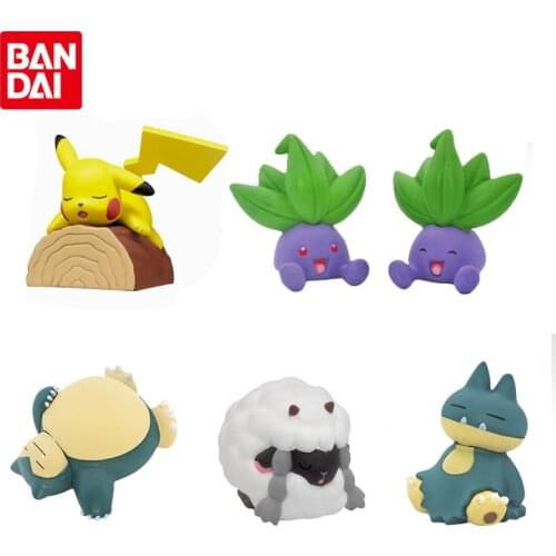 Bandai Genuine Pokemon Anime Figures Pikachu Snorlax Oddish Wooloo Munchlax Action Figure Collection Model Ornaments Toys