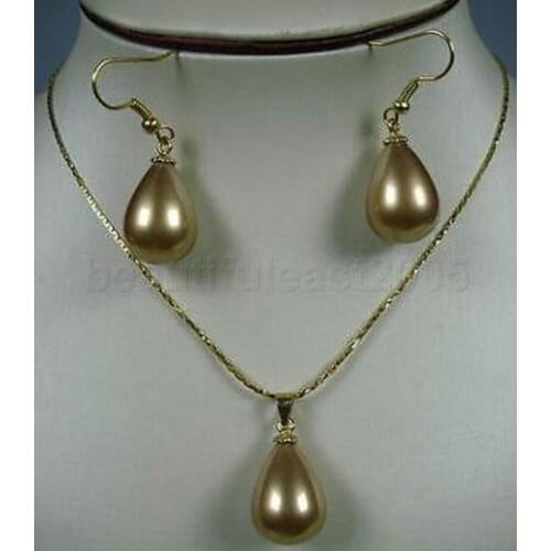 Hot sell new - lovely charming 14mm drop south sea shell pearl sets^^18K gold plated watch Quartz stone CZ crys