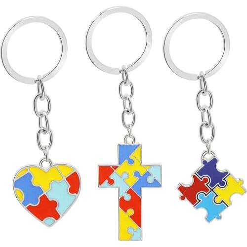 Creative Fashion Childrens All-match Four-Color Puzzle Dripping Splicing Color Heart-Shaped Cross Backpack Car Keychain Pendant