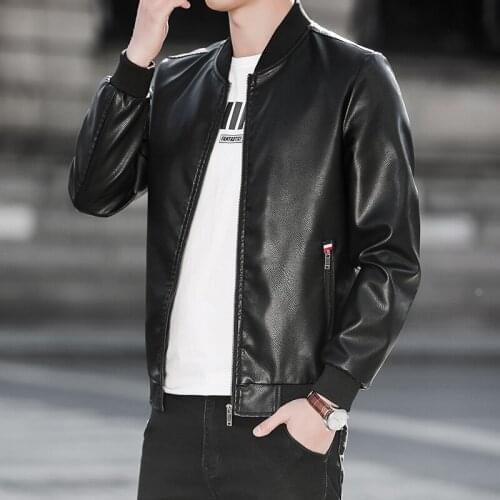 Mens Leather Jacket Spring and Autumn 2021 New Standing Collar Wine Red Large Size Leather Jacket Fashion Business Casual Coat