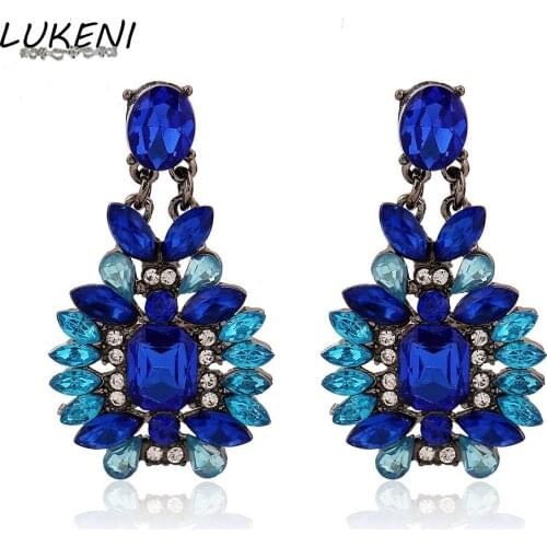 LUKENI Fashion Jewelry Created Gemstones Flowers Big Statement Earrings Long Crystal Party Drop Dangle Earrings for Women DE093