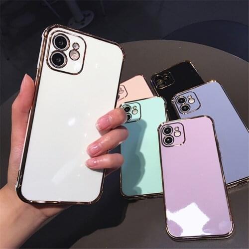 Cute 6D Plating Shockproof Phone Case For iPhone 12 11 Pro XS MAX XR X SE 2020 7 8 Plus Candy Color Soft TPU Cover Glossy Coques