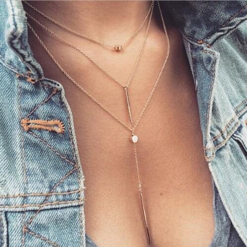 Fashion Women Simple Geometric Pendant Tassel Necklace Charming Multi-layer Clavicle Chain Accessories Ladies Party Jewelry