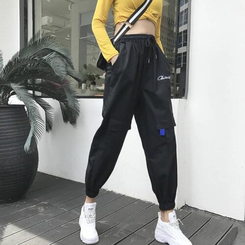 Fashion Harajuku Black Pencil Pants 2019 Newest Women Cargo Trousers Casual Hip Hop Dance Pants Combat Streetwear Workout Pants