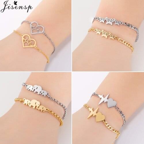 Jisensp Trendy Jewelry Stainless Steel Butterfly Charm Bracelet Adjustable Mom Baby Elephant Bracelets for Women New Year Gift