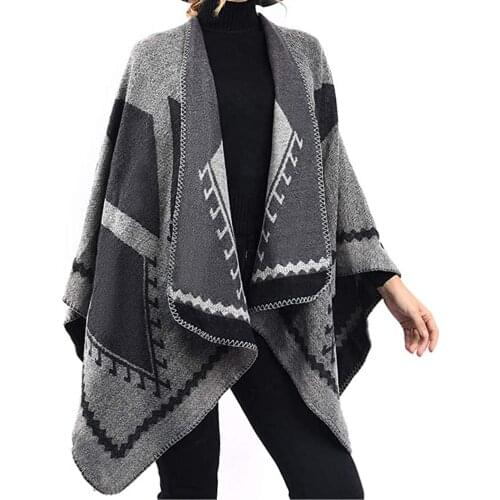 Fashion Women Winter Warm Oversized Printing Knitting Sweater Jumpers Retro Pull Femme Blanket Cape Wraps Shawl Cardigans#35