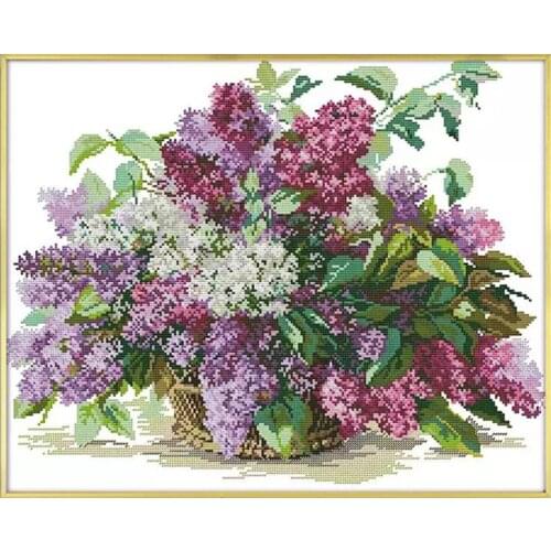 Lilac Counted Cross Stitch Pattern Kits Flower Printed Canvas Embroidery Sets 11CT 14CT DIY Handmade Needlework Home Decorations