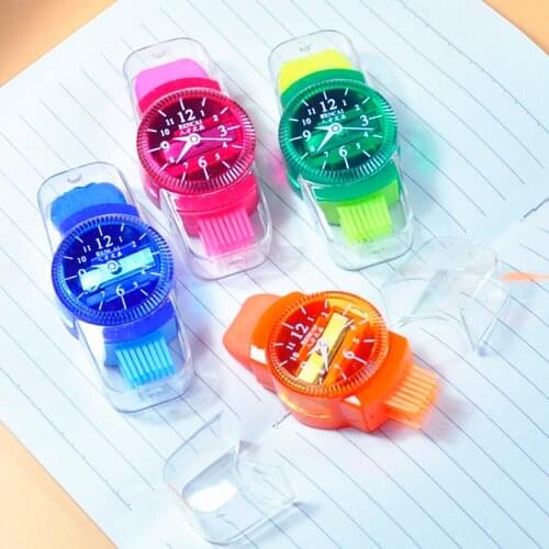 Novelty Mini Colourful Pencil For Sharpeners Grinder With Erasers Brush For Office School Girls Supplies Machine Sharpener