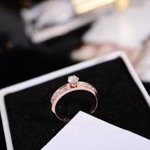 YUN RUO 2018 New Arrivals Crystal Wedding Rings Rose Gold Color Woman Gift Party Titanium Steel Jewelry Top Quality Not Fade