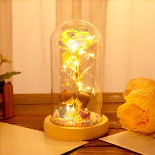 New arrive Colorful gold foil rose flower decoration toy creative glass cover valentines day gift toy