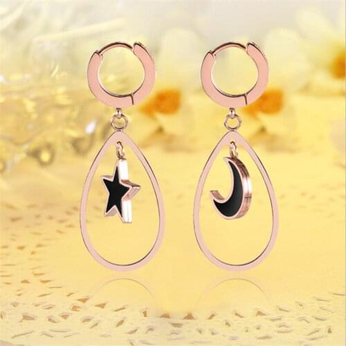 Blaike Charm Moon Star Asymmetry Dangle Earrings For Women Rose Gold Filled Drop Earring Wedding Party Jewelry Birthday Gifts