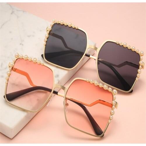 Oversized Square Sun Glasses Ladies 2021 New Luxury Pearl Sunglasses Women Brand Designer Fashion Shades big Square