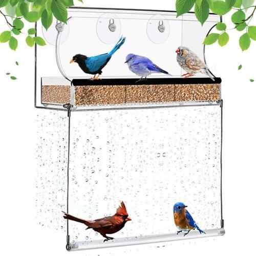 Window Bird Feeder, Extra Strong Suction Cups Drainage Holes, Acrylic Clear Design to Enjoy Bird Watching in Your Home