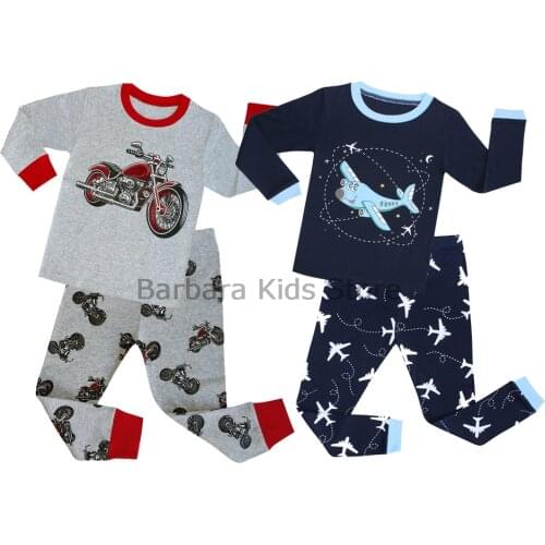 New Boys Pajamas Set Cartoon Motorbike Plane Sleepwear for Child Kids Long Sleeve Pyjamas Girls Boys Clothes Set Teens Nightwear