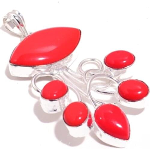 Coral Pendant Silver Overlay over Copper , 69.5 mm, P6937