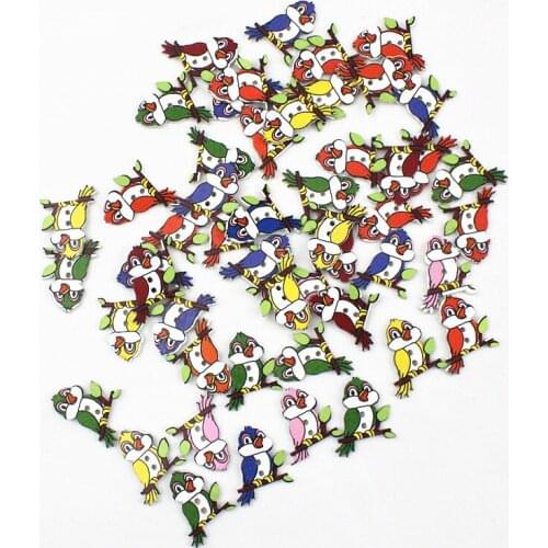 50Pcs 30*28mm Wooden Painted Parrot 2Hole Clothes Button for Kids Scrapbooking Decorative Sewing Accessories DIY Crafts Material