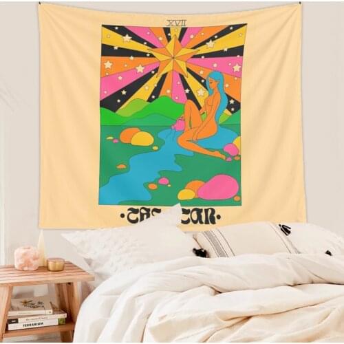 Retro Star Tapestry Wall Hanging 80s Vintage Boho Decoration Home Decor Magic Sun Tarot Tapestry Wall Decor Living Room Decor