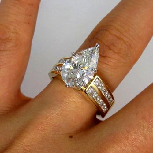 Luxury Female White Water Drop Ring Vintage Yellow Gold Big Wedding Rings For Women Promise Bridal Crystal Engagement Ring