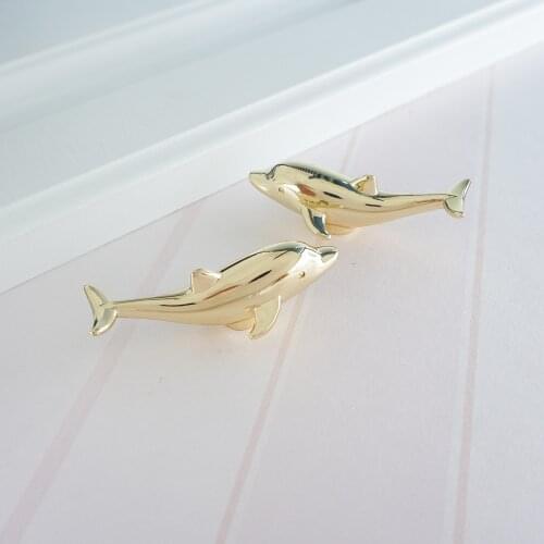 Dolphins Shape Knobs for Cabinet and Drawer Polished Gold Zinc Alloy Home Decor Handles Good Quality Furniture Pull Handle
