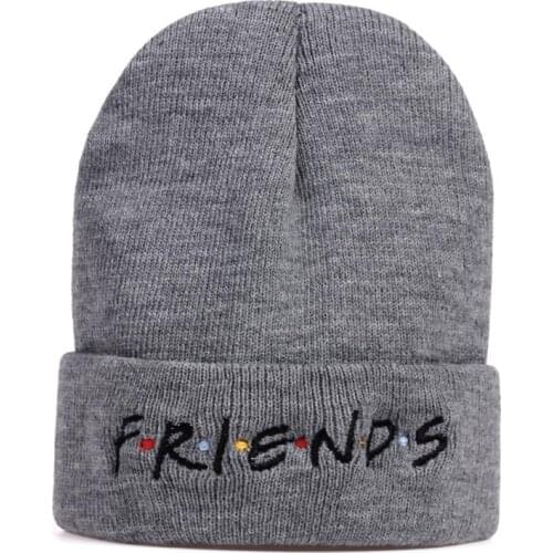 Fashion Friends embroidery beanie hat cotton flexible black knitted beanies hats for winter autumn men women hip hop caps gorras