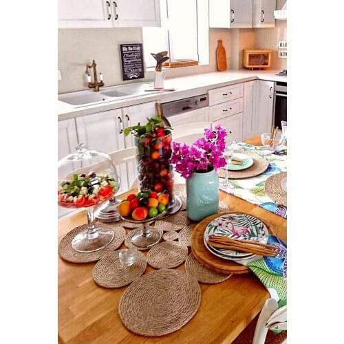 Straw Rope Table Cloth / Runner, Square, 60x60 cm, Hand Woven, Jute, natural, Sewn, No Adhesive or Silicone Used