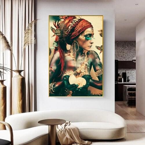Modern Painting Art Canvas Painting Poster and Prints African Woman With Butterfly Wall Art Picture for Living Room Decor Cuadro