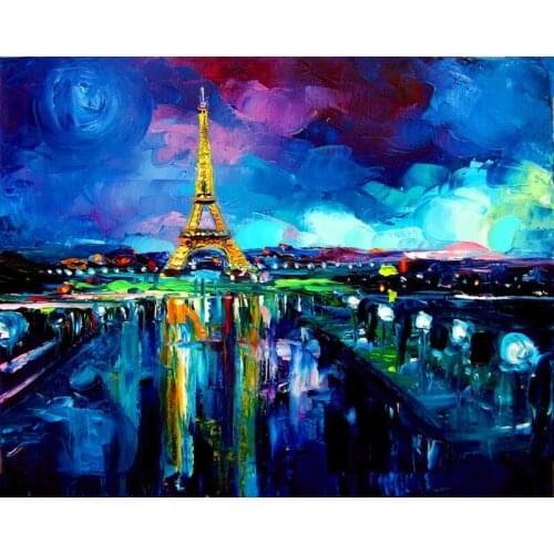 Modern handmade painting Eiffel towel after rain on oil canvas for living room decor and wallpaper , gallery