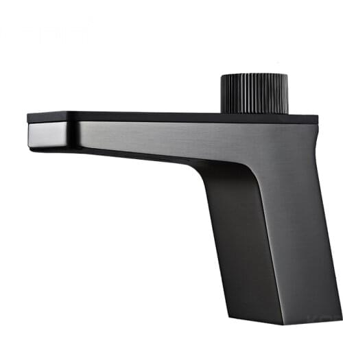 Modern Gunmetal Black Bathroom Faucet Press Button Waterfall Sink Mixer Faucet