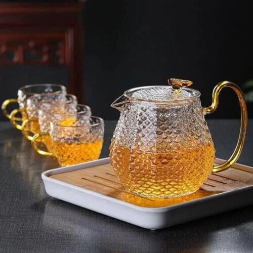 Japanese-style high-temperature resistant thickened hammer-shaped glass teapot home separation filter tea cup flower teapot set