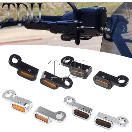 Black/Chrome Mini E4 LED Amber Turn Signal Indicators Light For Harley Touring Softail Slim Road King Street Electra Glide FLHR
