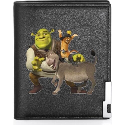 High Quality Funny Shrek Printing Leather Mens Wallet Credit Card Holder Short Women Slim Purse