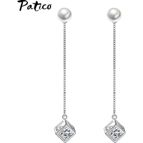 Piercing 925 Sterling Silver Simulated Pearl Dangle Long Drop Earrings Women Jewelry Long Hanging Earings Jewelry