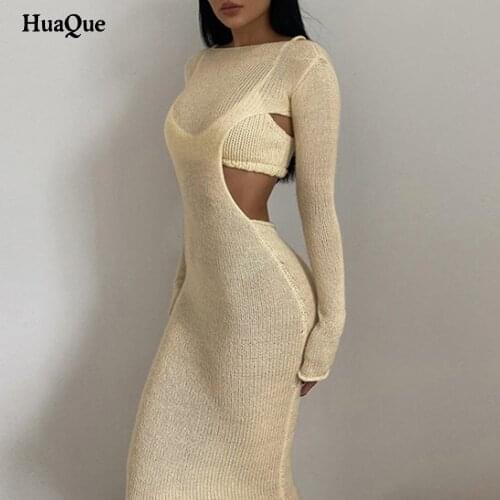 Sweater dress sexy two-piece long skirt suit knitted elegant party tight dress casual long sleeve autumn suit dress Y2K woman
