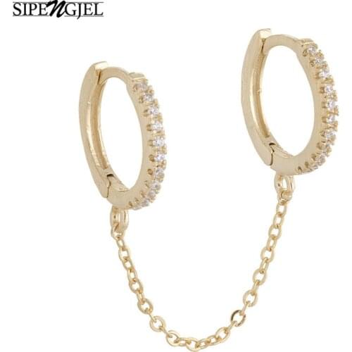 1 Pair Fashion Cubic Zircon Gold Sliver Color Two Hole Piercing Earrings Punk Ear On Clip Chain Earring For Women Jewelry