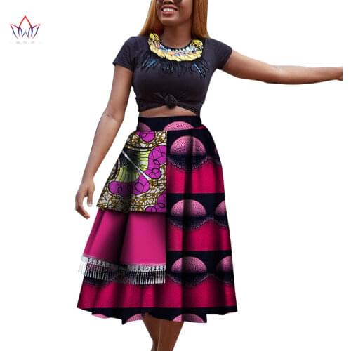 2021 Summer Women Skirt BINTAREALWAX Private Custom African Clothes Mid-Calf Length Print Skirt Pure Wax Cotton Plus Size WY8214