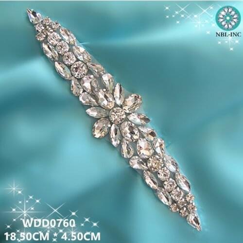 30PCS) Wholesale handmade beaded bridal silver clear crystal rhinestone applique for wedding dresses sash DIY iron on WDD0760